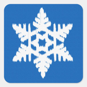 Ikat-Schneeflocke - Kobaltblau und Weiß Quadratischer Aufkleber