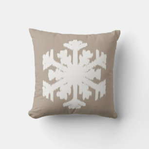 Ikat-Schneeflocke - Taupe-beige und weiß Kissen