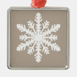 Ikat-Schneeflocke - Taupe-beige und weiß Silbernes Ornament