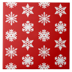 Ikat-Schneeflocken - Dunkelrot und Weiß Fliese