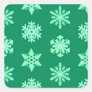 Ikat-Schneeflocken - Kiefer- und Minzgrün Quadratischer Aufkleber