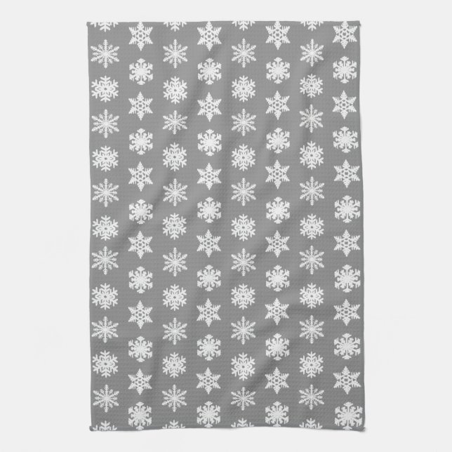 Ikat-Schneeflocken - Kohle grau und weiß Geschirrtuch (Vertikal)