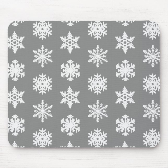 Ikat-Schneeflocken - Kohle grau und weiß Mousepad (Vorne)
