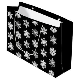 Ikat-Schneeflocken - Schwarzweiß Große Geschenktüte