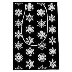 Ikat-Schneeflocken - Schwarzweiß Mittlere Geschenktüte