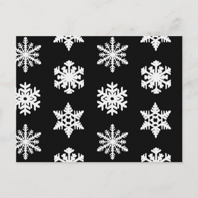 Ikat-Schneeflocken - Schwarzweiß Postkarte (Vorderseite)