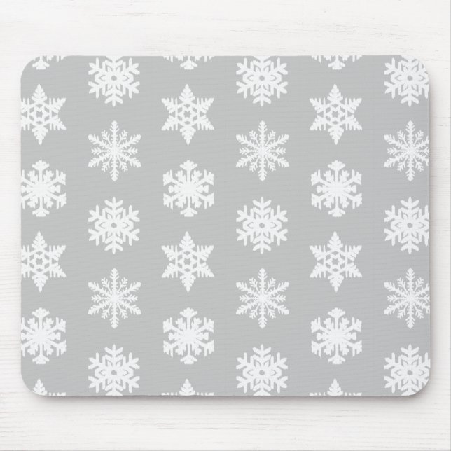 Ikat-Schneeflocken - Silbergrau und weiß Mousepad (Vorne)