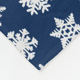 Ikat-Schneeflocken - Weiß und dunkles Marineblau Fleecedecke
