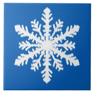 Ikat Snowflake 1 von 4 - Kobalt blau und weiß Fliese