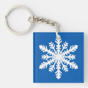 Ikat Snowflake 1 von 4 - Kobalt blau und weiß Schlüsselanhänger