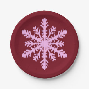 Ikat Snowflake - Burgunder Wein und Rosa Pappteller
