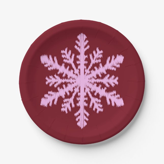 Ikat Snowflake - Burgunder Wein und Rosa Pappteller (Vorderseite)