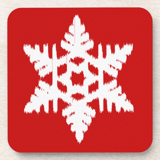 Ikat Snowflake - Dunkelrot und weiß Untersetzer (Vorderseite)