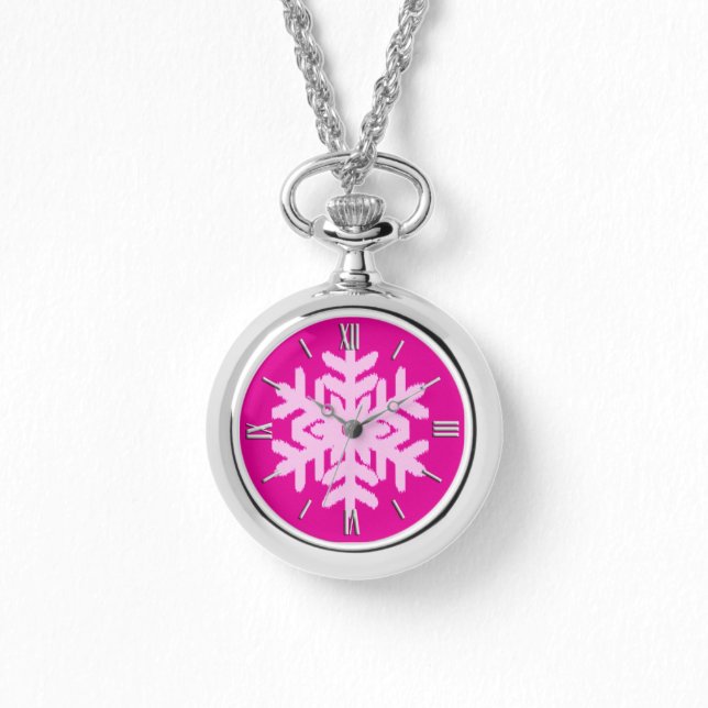 Ikat Snowflake - Fuchsia und Eispink Armbanduhr (Vorderseite)