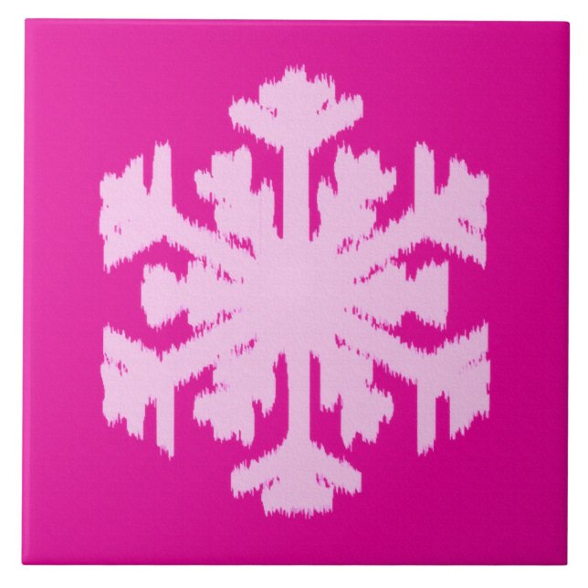 Ikat Snowflake - Fuchsia und Eispink Fliese (Vorderseite)