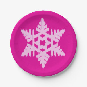 Ikat Snowflake - Fuchsia und Eispink Pappteller
