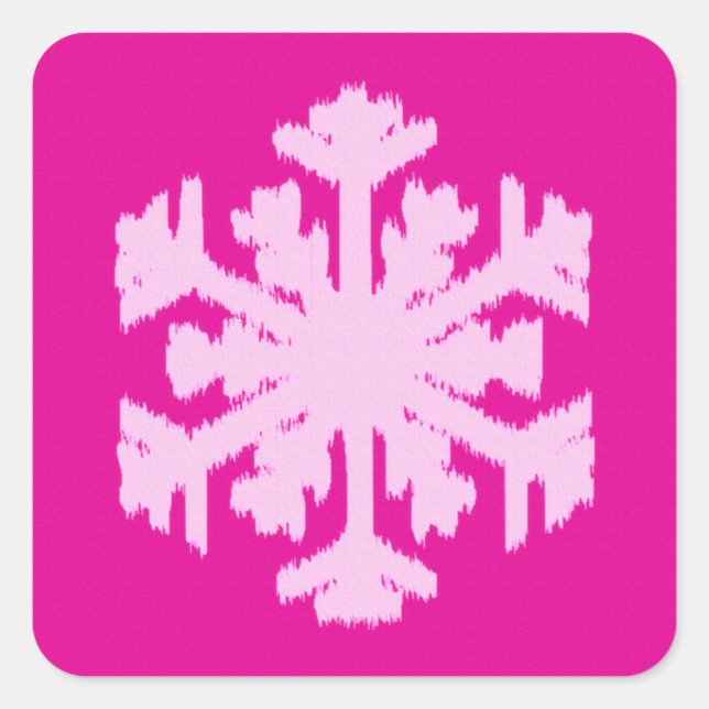 Ikat Snowflake - Fuchsia und Eispink Quadratischer Aufkleber (Vorderseite)
