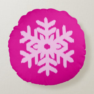 Ikat Snowflake - Fuchsia und Eispink Rundes Kissen