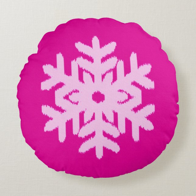 Ikat Snowflake - Fuchsia und Eispink Rundes Kissen (Vorderseite)