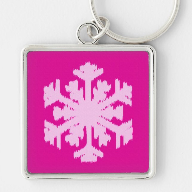 Ikat Snowflake - Fuchsia und Eispink Schlüsselanhänger (Vorne)