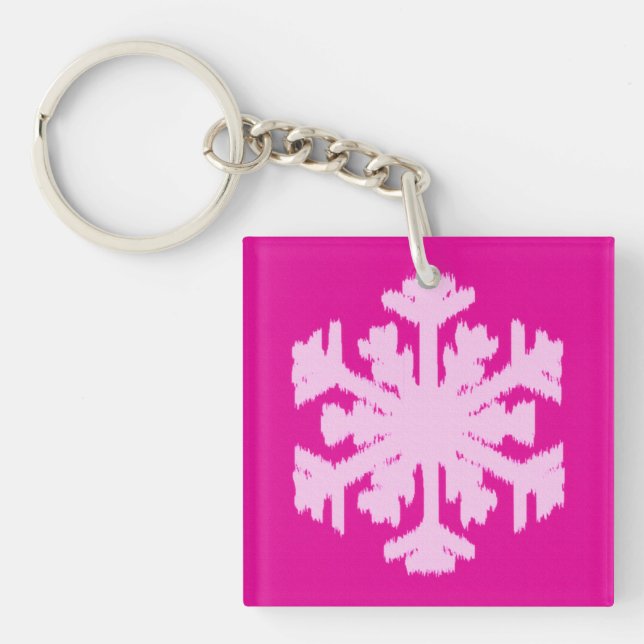 Ikat Snowflake - Fuchsia und Eispink Schlüsselanhänger (Vorderseite)