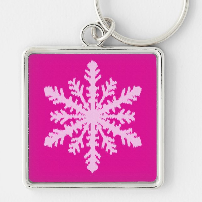 Ikat Snowflake - Fuchsia und Eispink Schlüsselanhänger (Vorne)