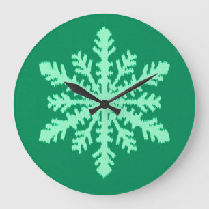 Ikat Snowflake - Kiefer und Minze grün Große Wanduhr