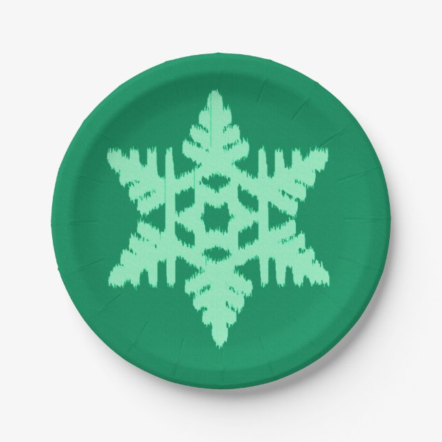 Ikat Snowflake - Kiefer und Minze grün Pappteller (Vorderseite)