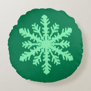 Ikat Snowflake - Kiefer und Minze grün Rundes Kissen