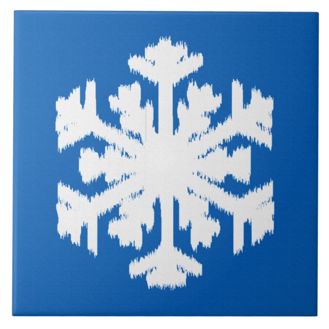 Ikat Snowflake - Kobalt blau und weiß Fliese (Vorderseite)