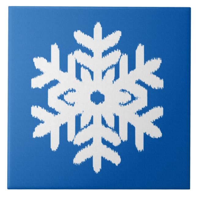 Ikat Snowflake - Kobalt blau und weiß Fliese (Vorderseite)