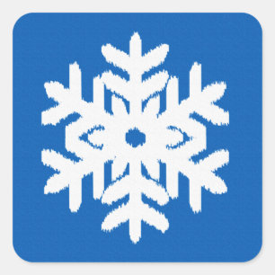 Ikat Snowflake - Kobalt blau und weiß Quadratischer Aufkleber