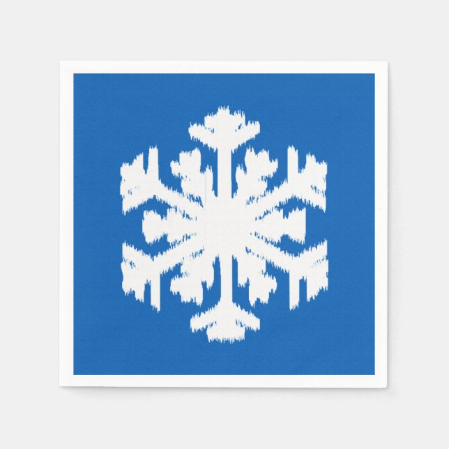 Ikat Snowflake - Kobalt blau und weiß Serviette (Vorderseite)