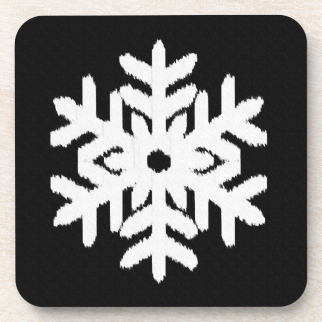 Ikat Snowflake - Schwarzweiß Getränkeuntersetzer (Vorderseite)