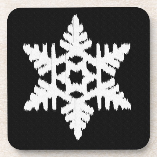 Ikat Snowflake - Schwarzweiß Getränkeuntersetzer (Vorderseite)