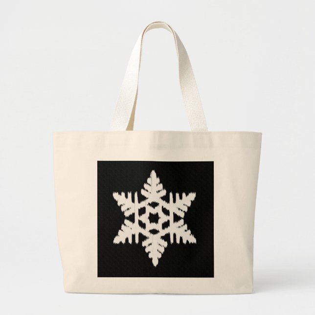Ikat Snowflake - Schwarzweiß Jumbo Stoffbeutel (Vorne)