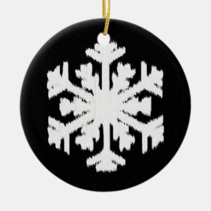 Ikat Snowflake - Schwarzweiß Keramik Ornament