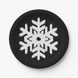 Ikat Snowflake - Schwarzweiß Pappteller