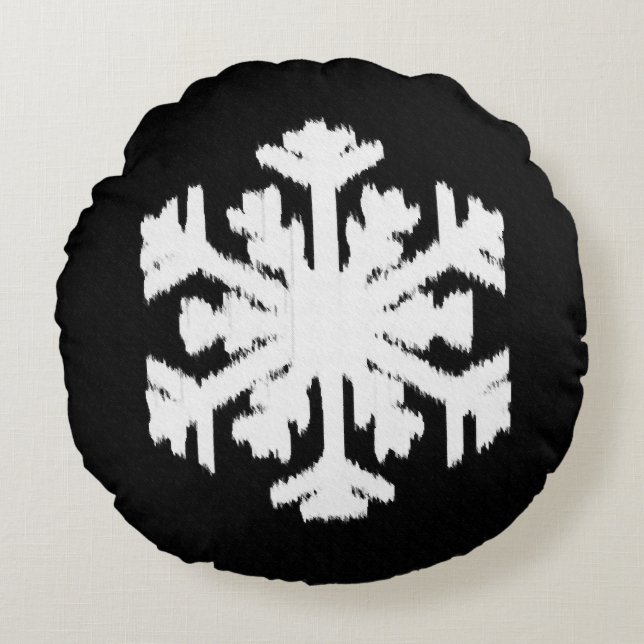 Ikat Snowflake - Schwarzweiß Rundes Kissen (Vorderseite)