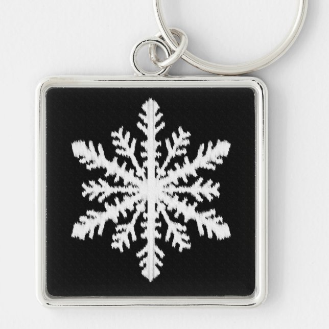 Ikat Snowflake - Schwarzweiß Schlüsselanhänger (Vorne)