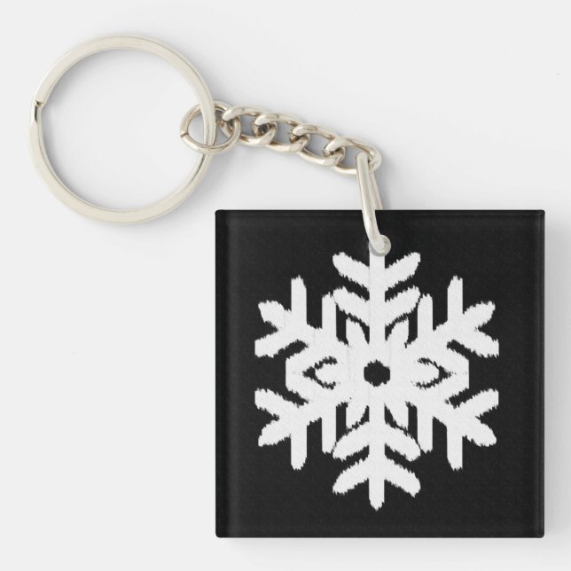 Ikat Snowflake - Schwarzweiß Schlüsselanhänger (Vorderseite)