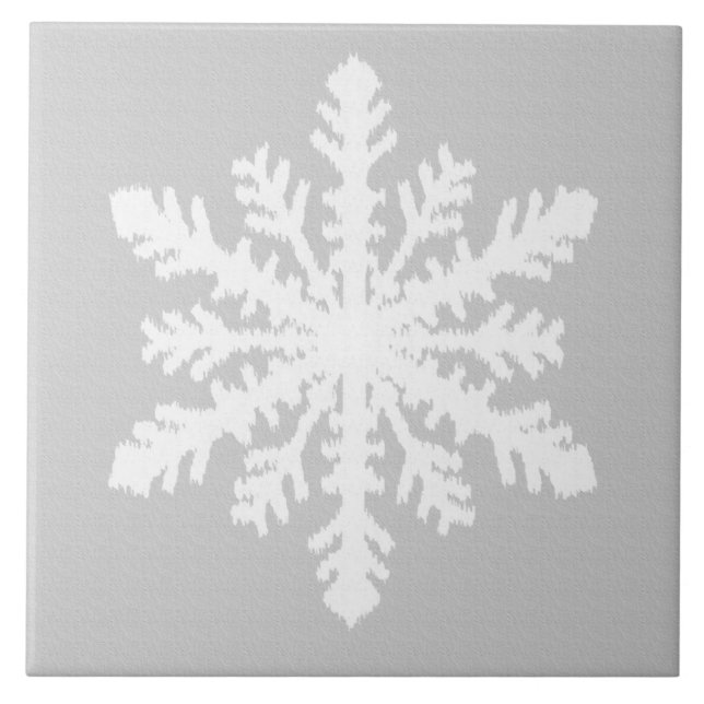 Ikat Snowflake - Silbergrau und weiß Fliese (Vorderseite)