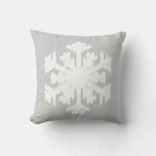 Ikat Snowflake - Silbergrau und weiß Kissen