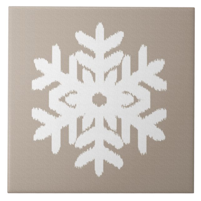 Ikat Snowflake - Taupe und Weiß Fliese (Vorderseite)