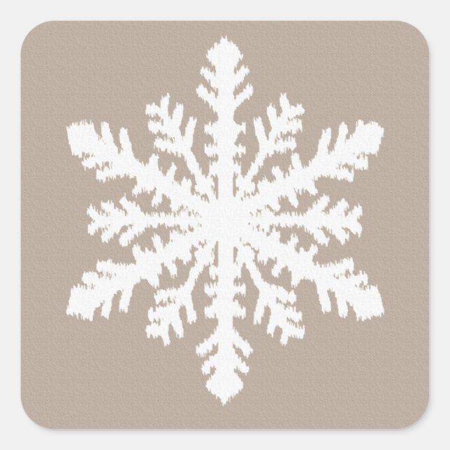 Ikat Snowflake - Taupe und Weiß Quadratischer Aufkleber (Vorderseite)