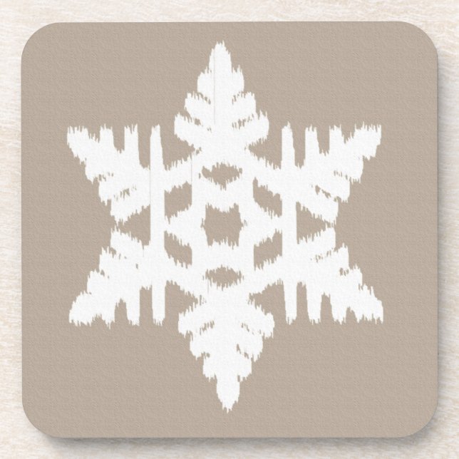 Ikat Snowflake - Taupe und Weiß Untersetzer (Vorderseite)