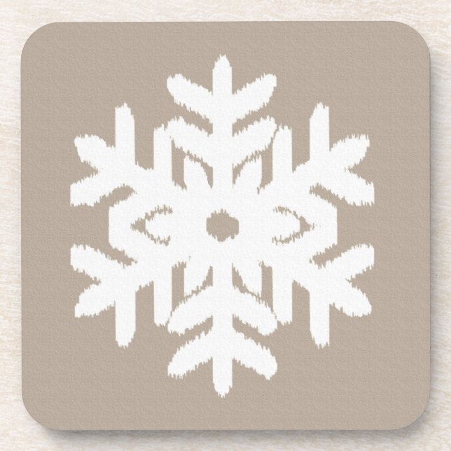 Ikat Snowflake - Taupe und Weiß Untersetzer (Vorderseite)