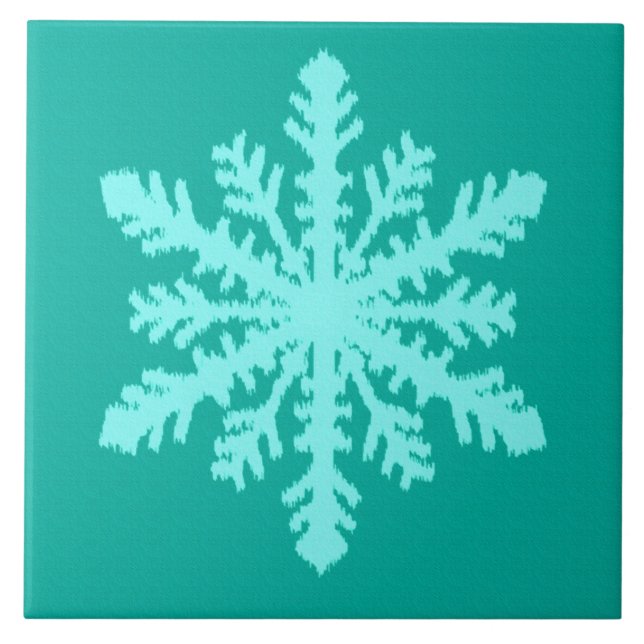 Ikat Snowflake - Türkis und Wasser Fliese (Vorderseite)