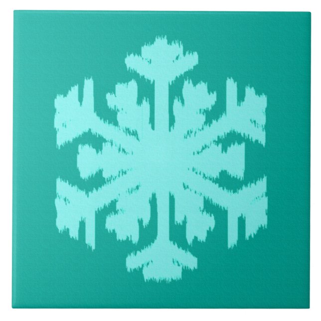 Ikat Snowflake - Türkis und Wasser Fliese (Vorderseite)