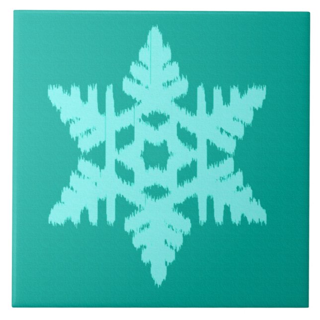 Ikat Snowflake - Türkis und Wasser Fliese (Vorderseite)